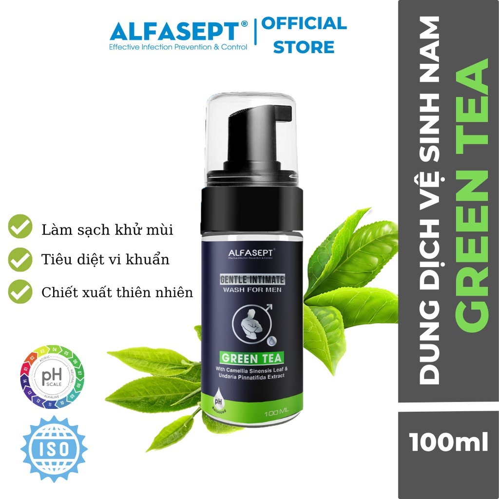 Dung dịch vệ sinh nam dạng bọt Alfasept green tea 100ml