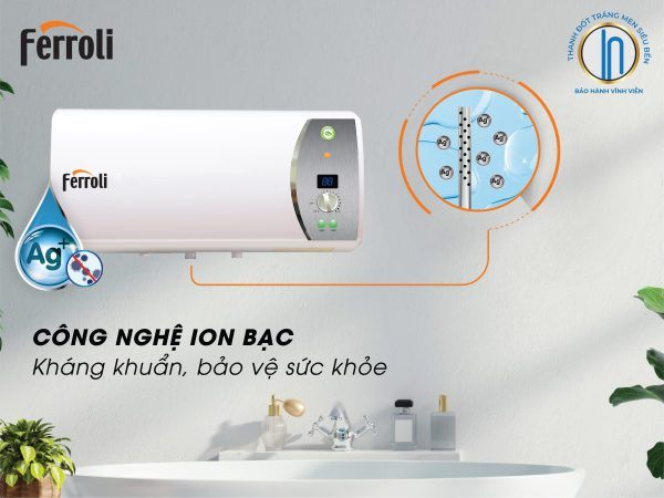 Bình nóng lạnh Ferroli VERDI30AG+ dung tích 30L thanh đốt tráng bạc