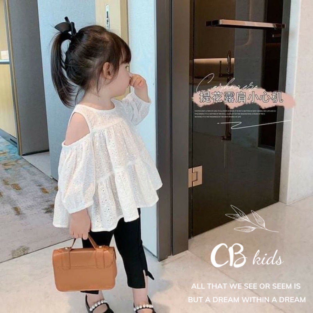 Bg05- Sét áo hở vai babydoll quần đen bé gái