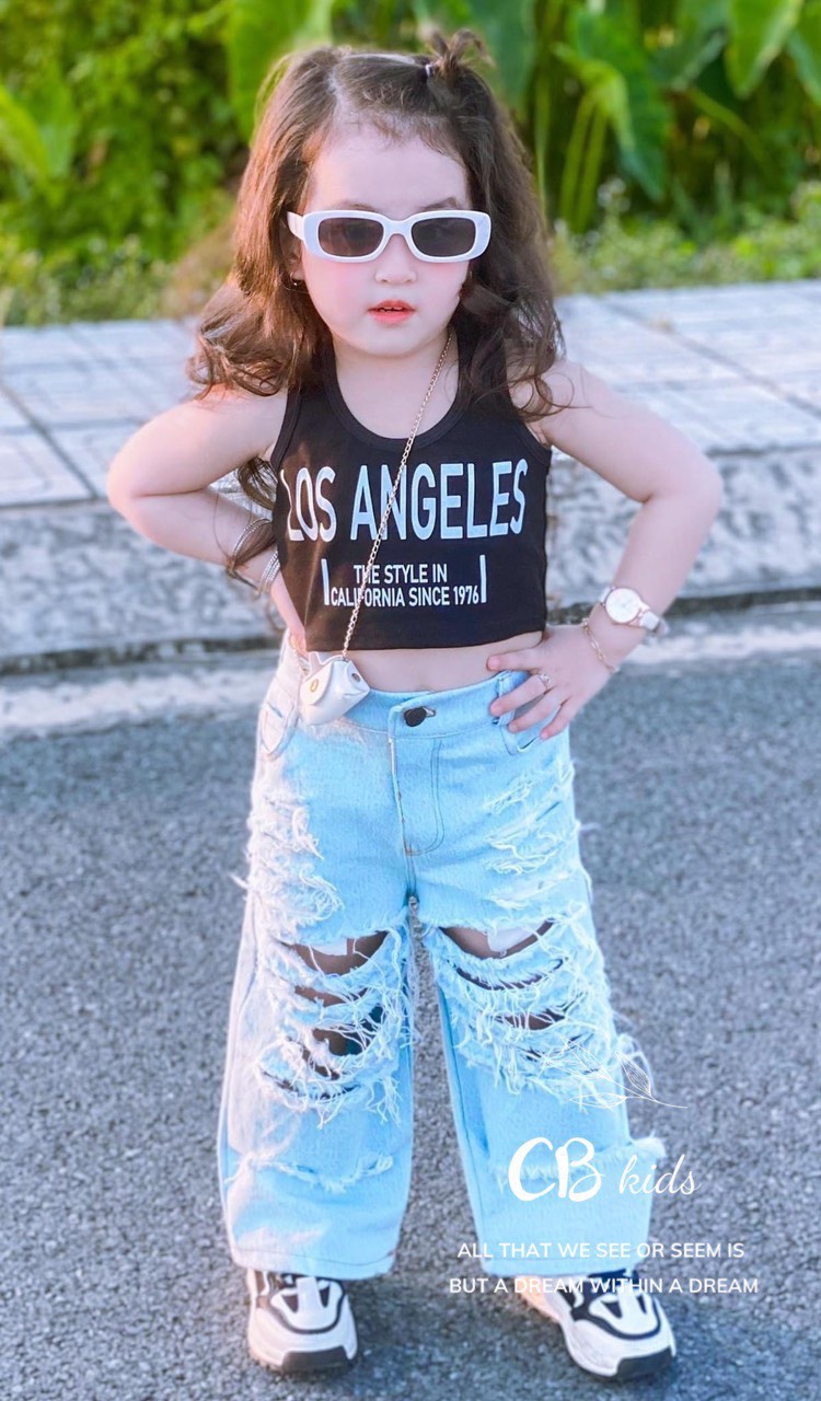 Bg04- bộ áo los quần bò rách cb cho bé
