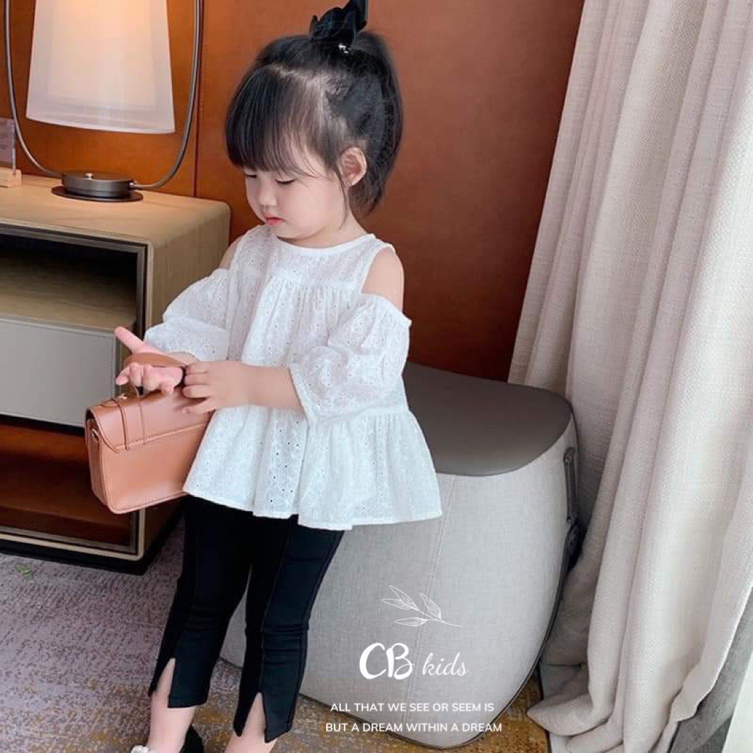 Bg05- Sét áo hở vai babydoll quần đen bé gái