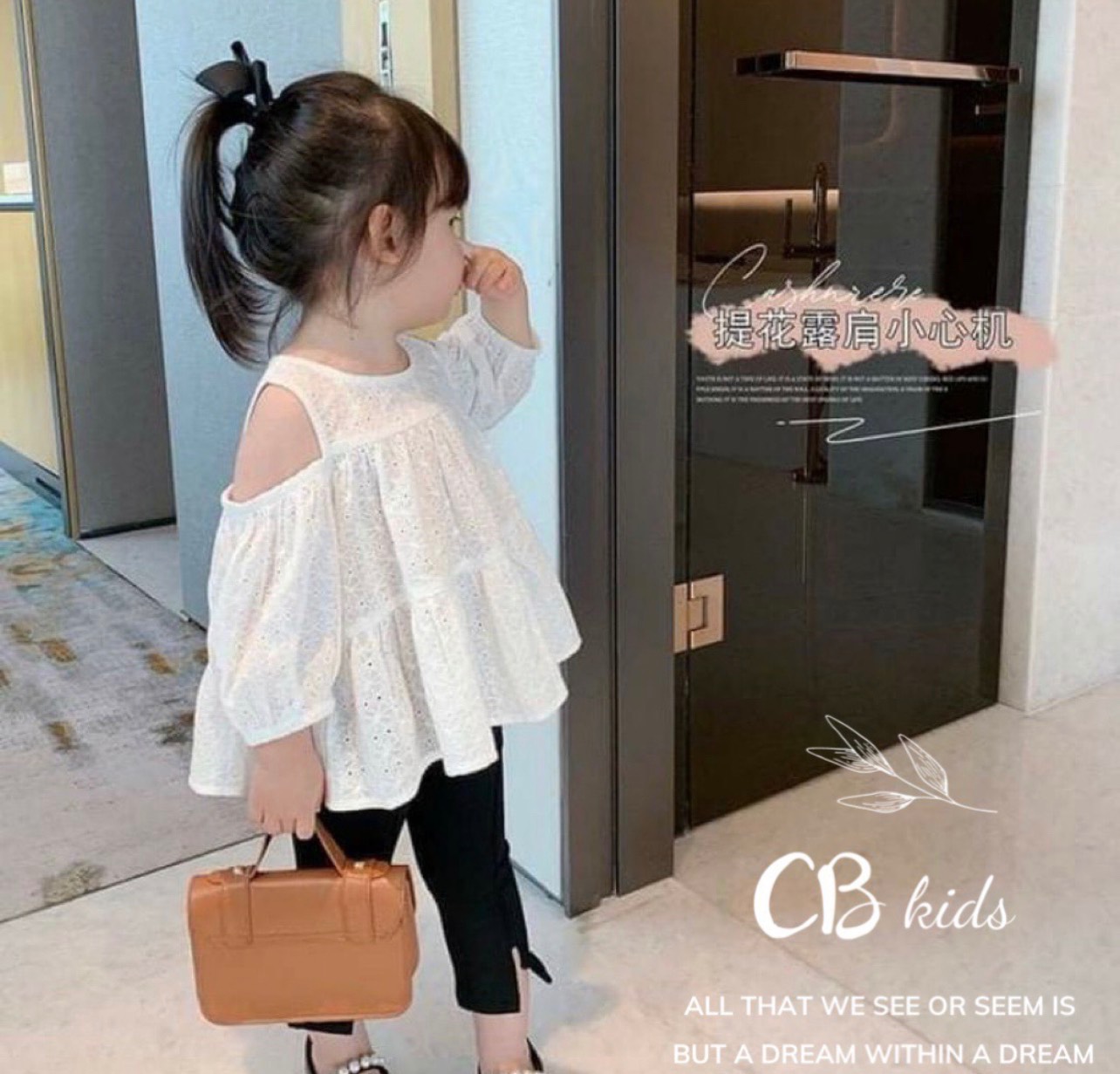 Bg05- Sét áo hở vai babydoll quần đen bé gái