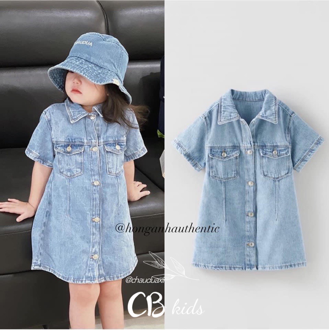 Váy bò chữ a kèm mũ bé gái( hàng shop)