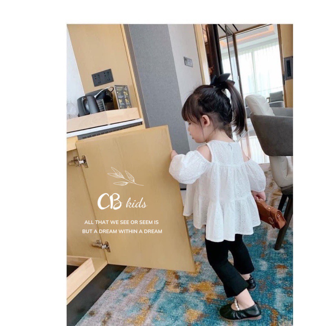 Bg05- Sét áo hở vai babydoll quần đen bé gái