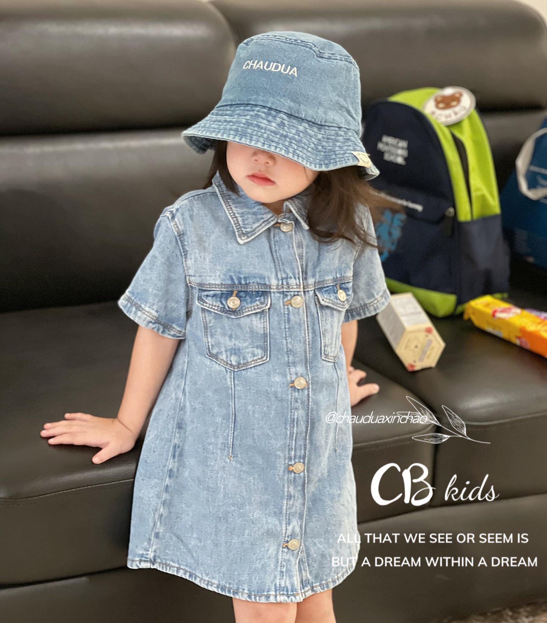 Váy bò chữ a kèm mũ bé gái( hàng shop)