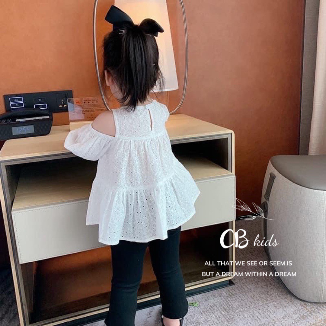 Bg05- Sét áo hở vai babydoll quần đen bé gái