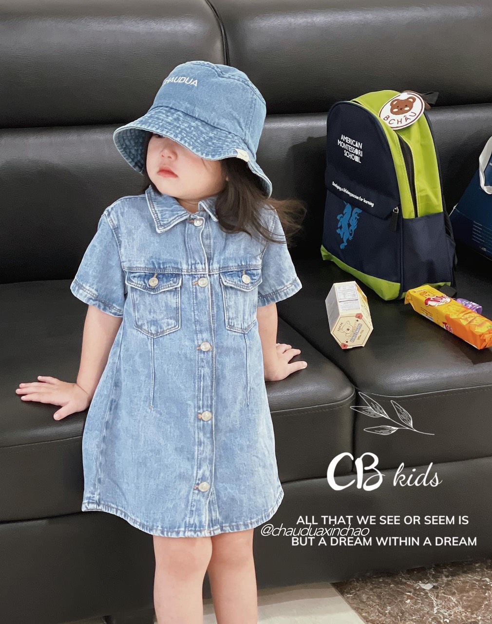 Váy bò chữ a kèm mũ bé gái( hàng shop)
