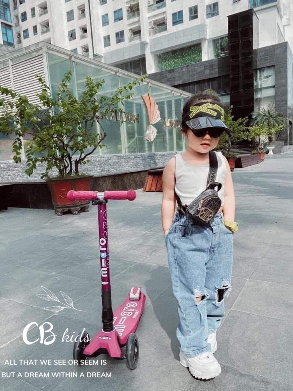 Bg25- bộ áo croptop đen trắng quần bò cb xanh rách cho bé