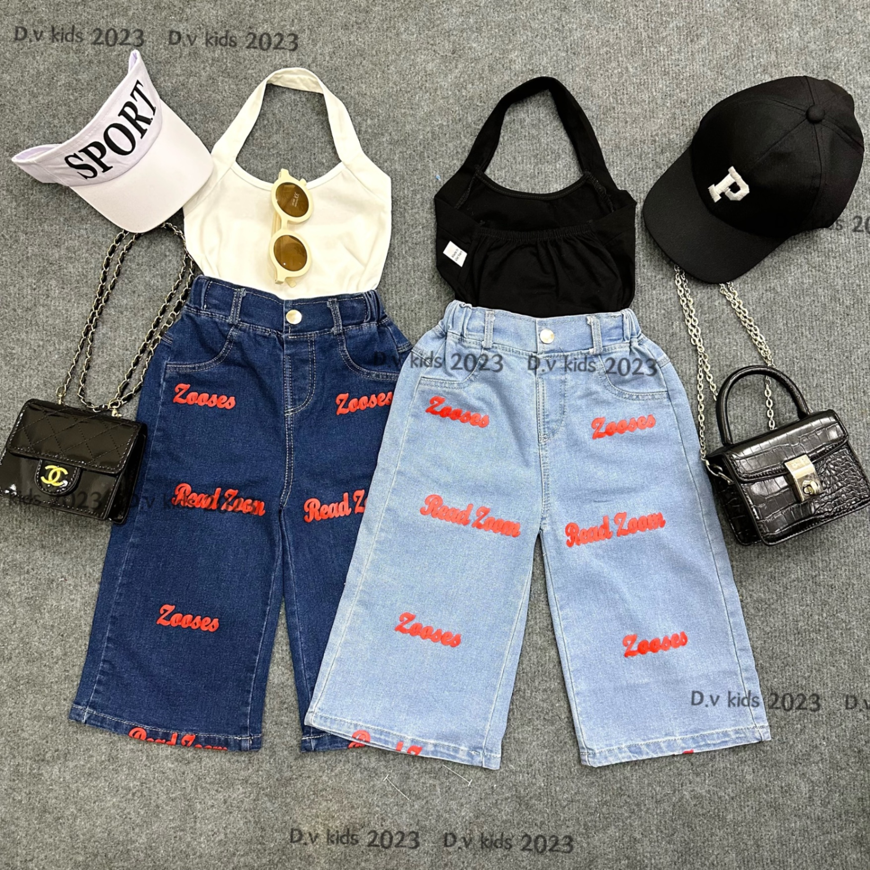 ￼bg30- sét áo bé gái + quần jean chữ đỏ size đại