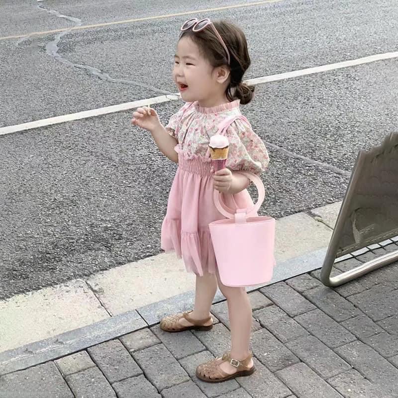 ￼Bg63- váy hồng kèm áo hoa nhí bé gái