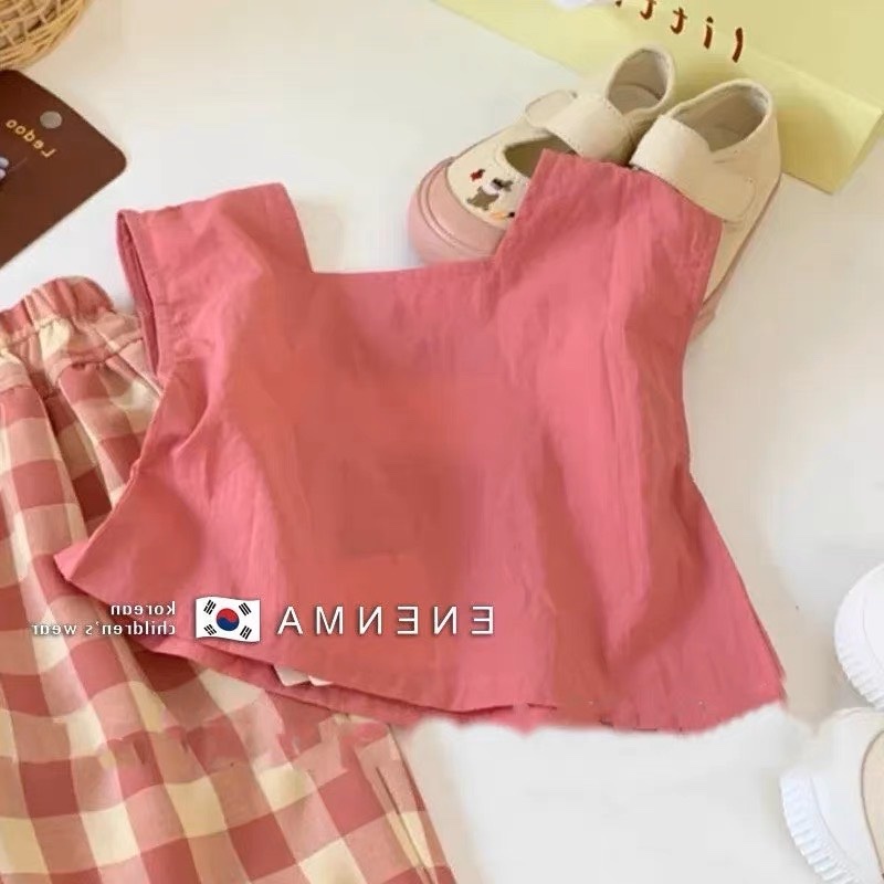 ￼bg66- bộ áo quần kẻ hồng bé gái