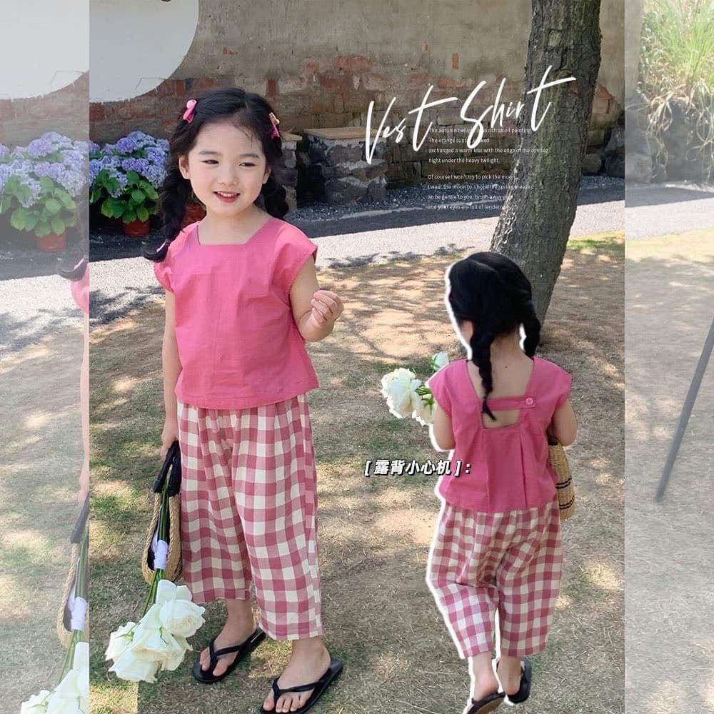 ￼bg66- bộ áo quần kẻ hồng bé gái