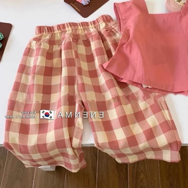 ￼bg66- bộ áo quần kẻ hồng bé gái