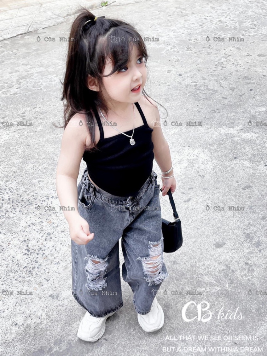 ￼bg70- bộ áo yếm buộc dây lưng quần bò rách cb