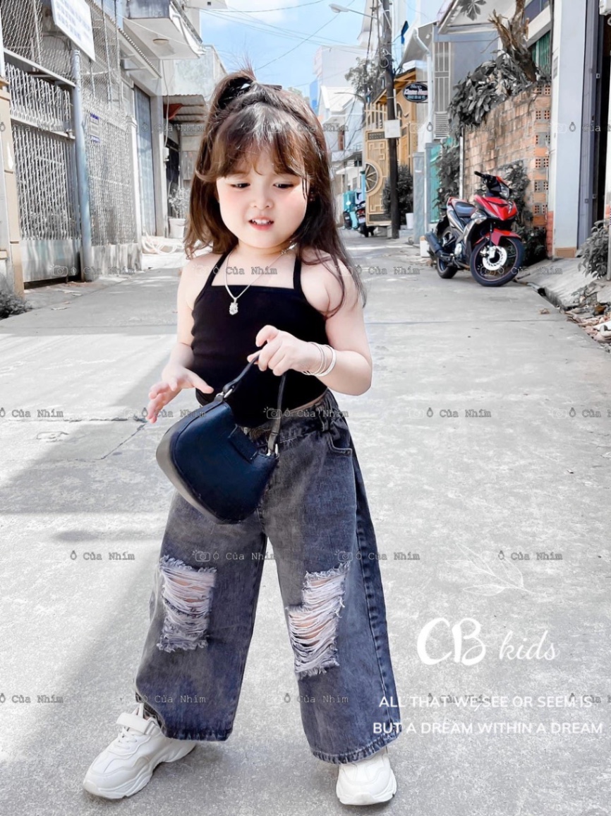 ￼bg70- bộ áo yếm buộc dây lưng quần bò rách cb