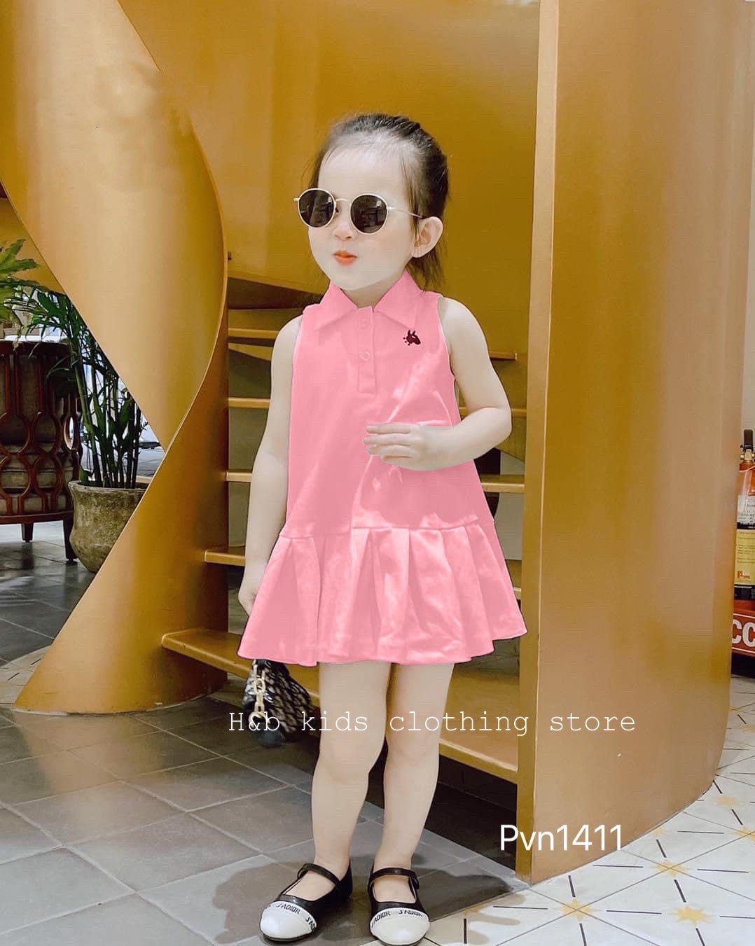 ￼v16- váy cotton đuôi hồng trắng hb bé gái