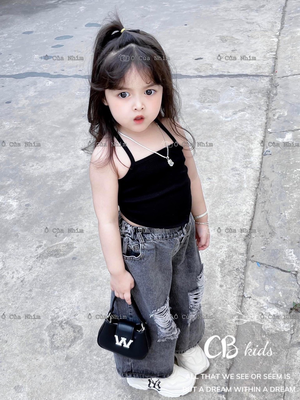 ￼bg70- bộ áo yếm buộc dây lưng quần bò rách cb