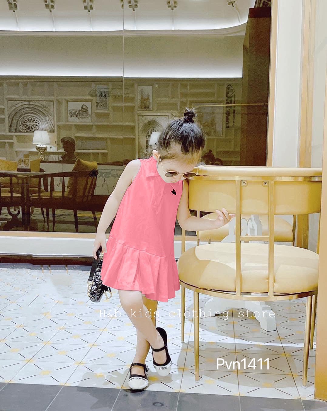 ￼v16- váy cotton đuôi hồng trắng hb bé gái