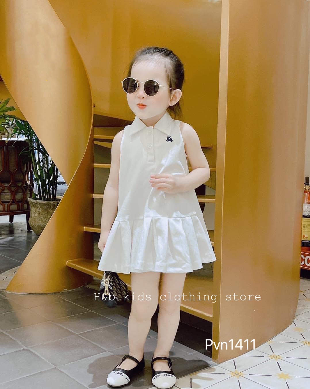 ￼v16- váy cotton đuôi hồng trắng hb bé gái