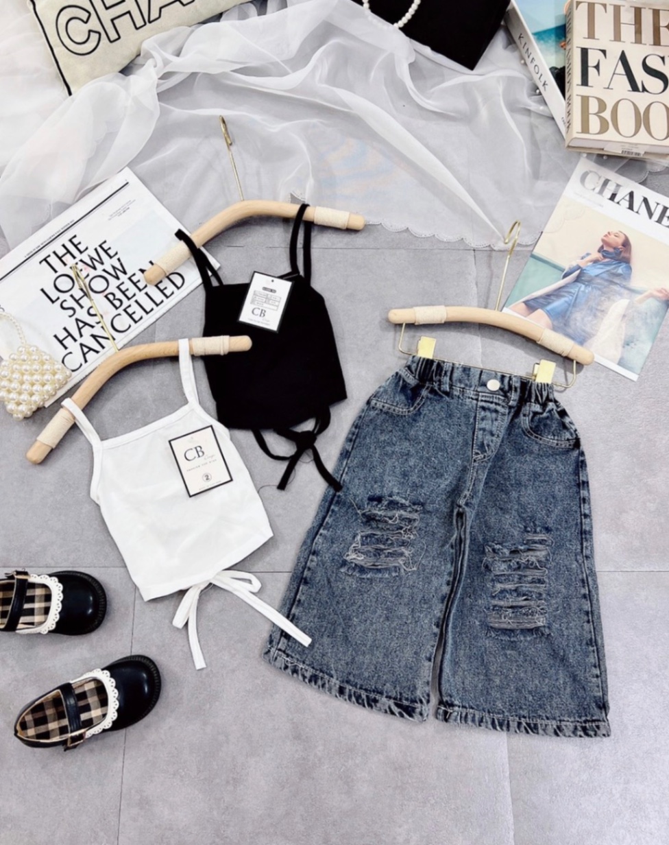 ￼bg70- bộ áo yếm buộc dây lưng quần bò rách cb