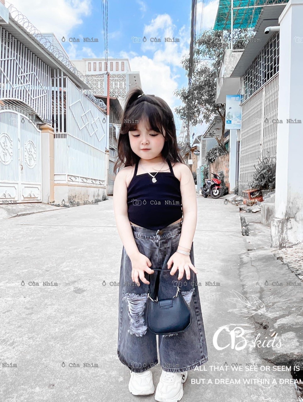 ￼bg70- bộ áo yếm buộc dây lưng quần bò rách cb