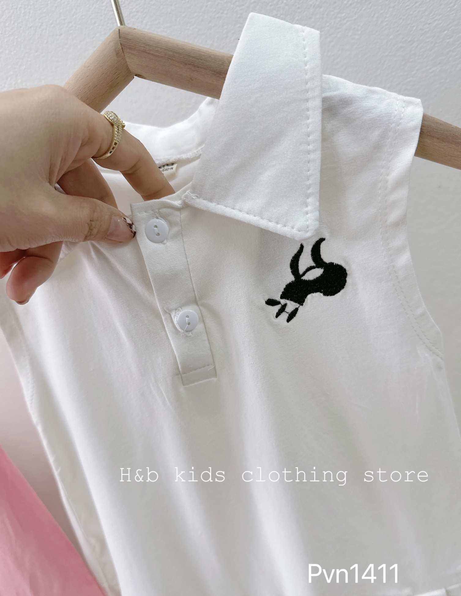 ￼v16- váy cotton đuôi hồng trắng hb bé gái