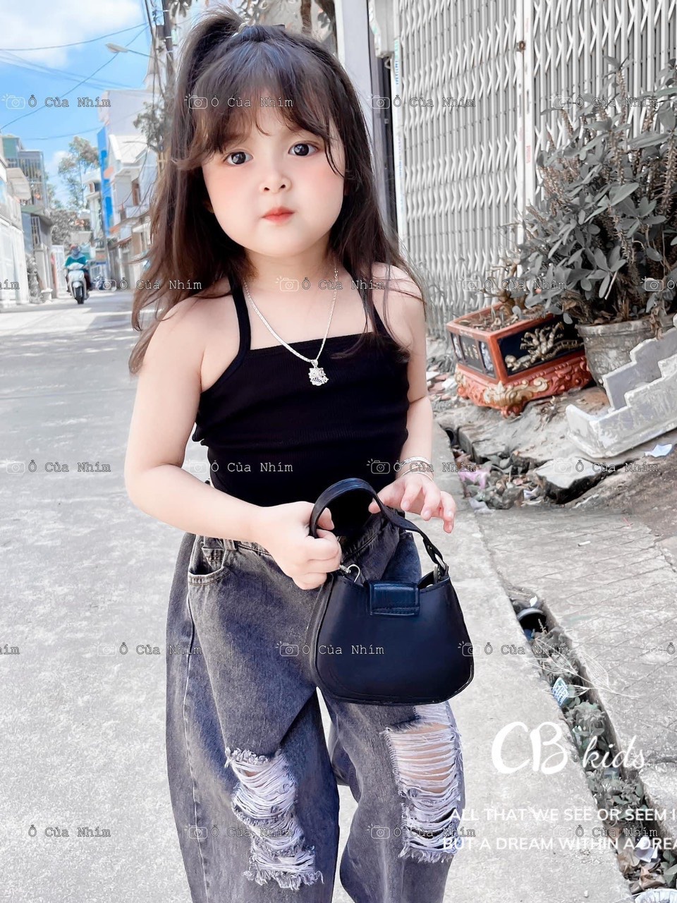 ￼bg70- bộ áo yếm buộc dây lưng quần bò rách cb