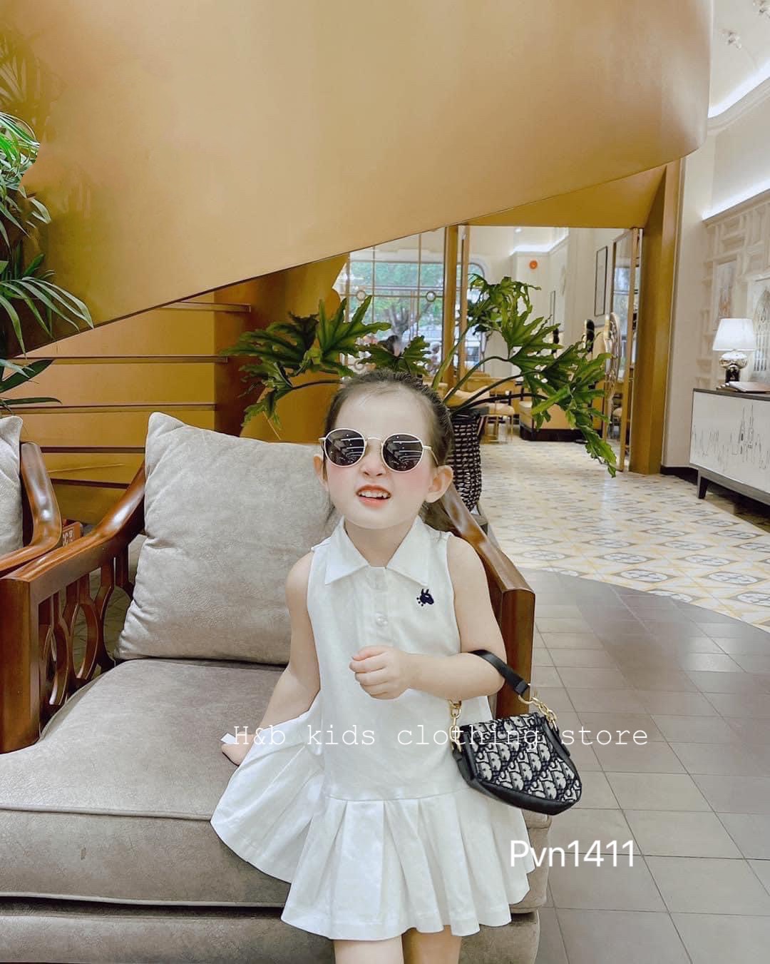 ￼v16- váy cotton đuôi hồng trắng hb bé gái