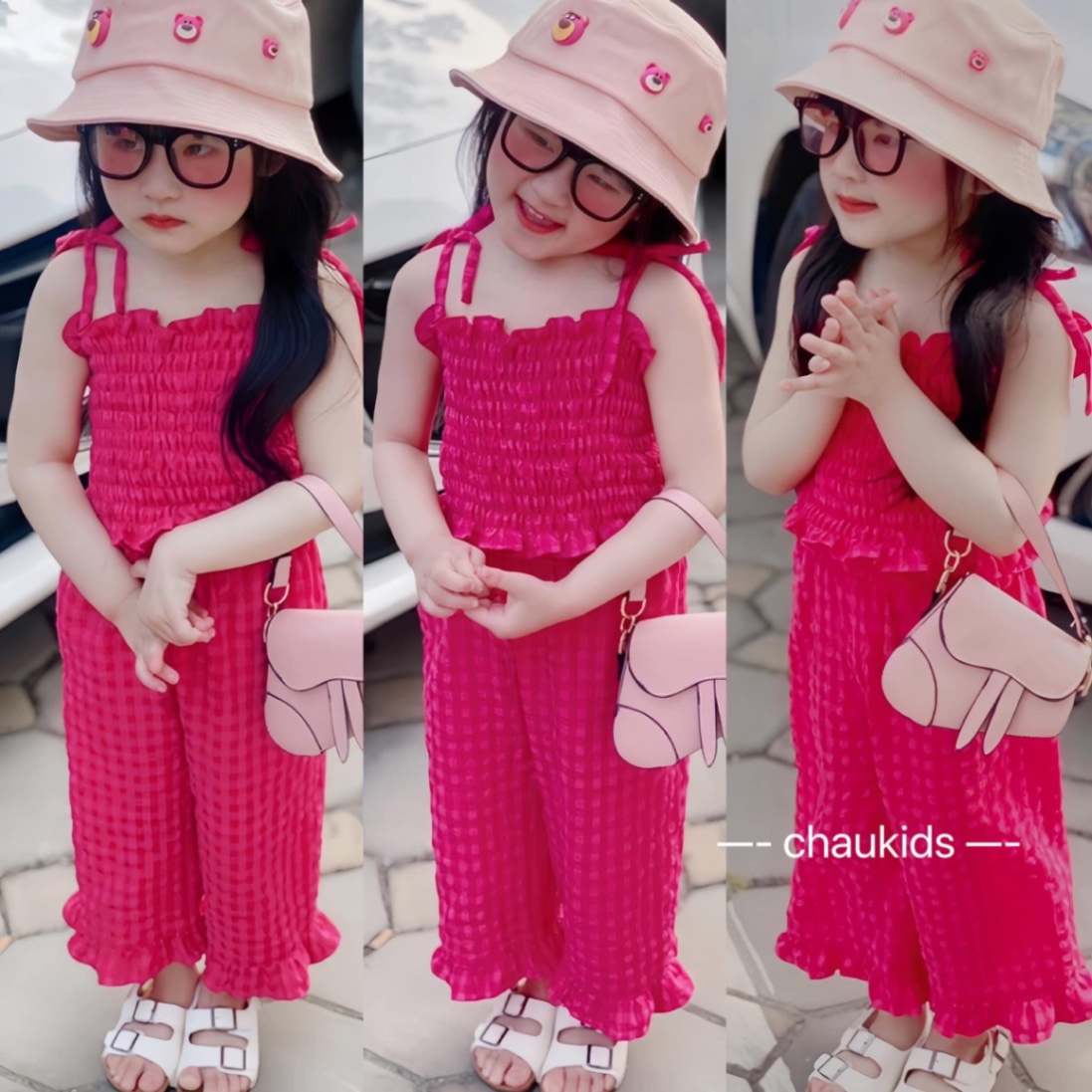 ￼bg74- bộ áo caro đỏ trần chun quần ống xuông bé gái