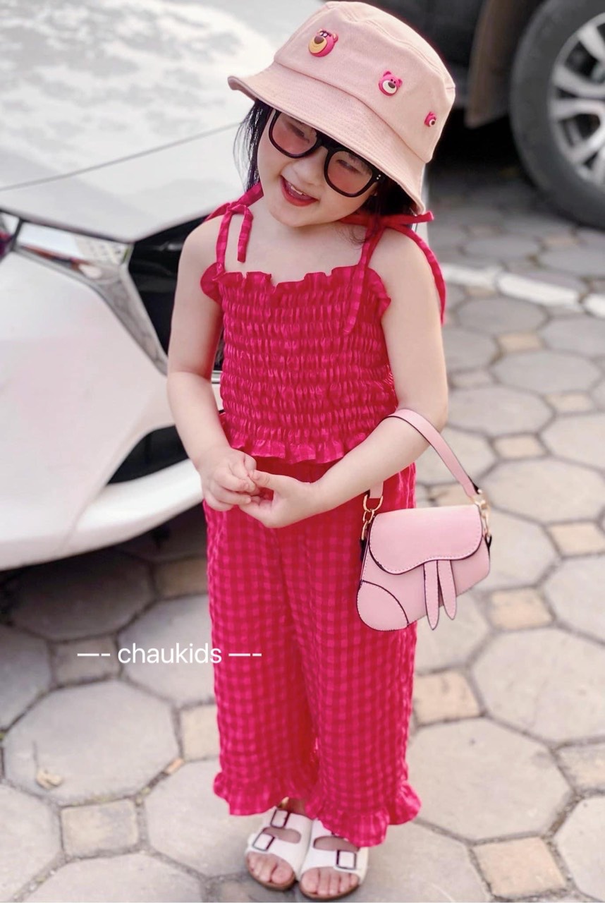 ￼bg74- bộ áo caro đỏ trần chun quần ống xuông bé gái