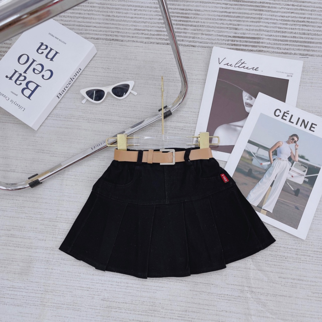 Bg160- chân váy kaki xếp ly có lót bé gái