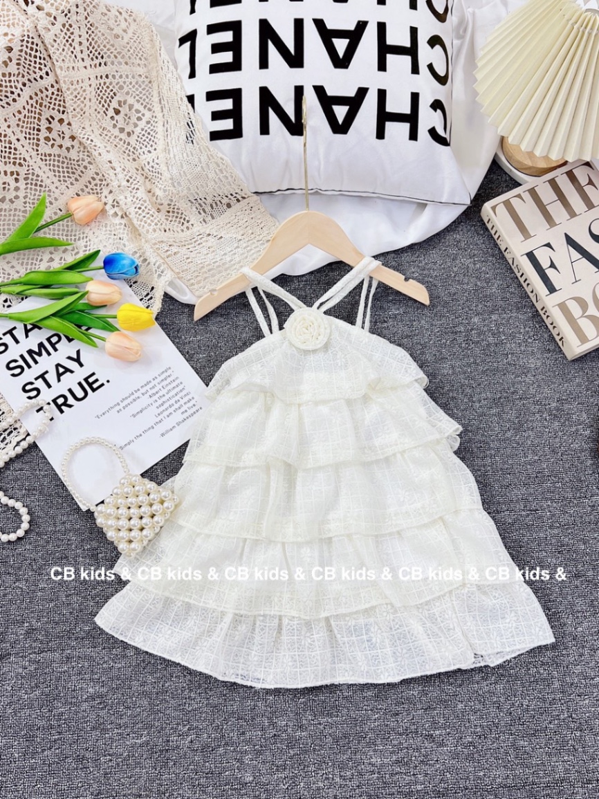 ￼bg171- váy tầng cổ dây yếm bé gái cb