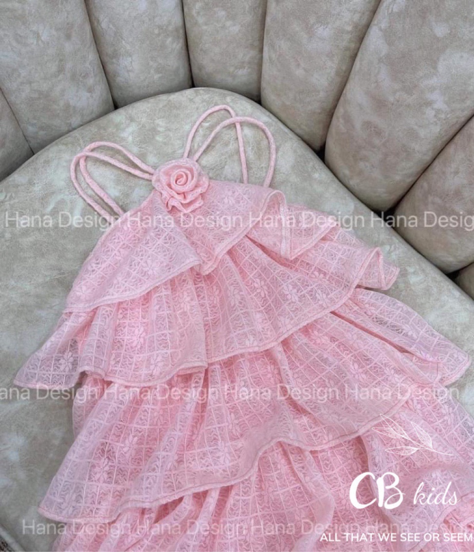 ￼bg171- váy tầng cổ dây yếm bé gái cb