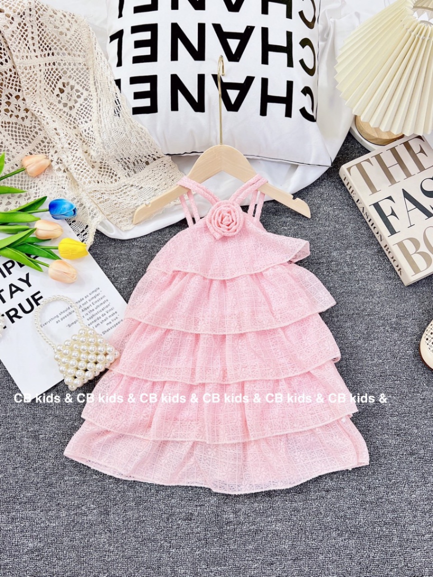 ￼bg171- váy tầng cổ dây yếm bé gái cb