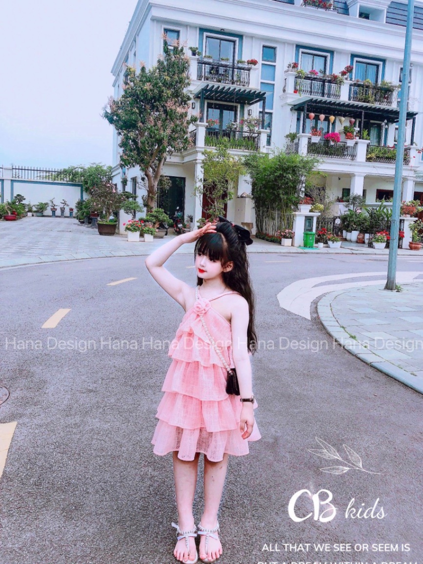 ￼bg171- váy tầng cổ dây yếm bé gái cb