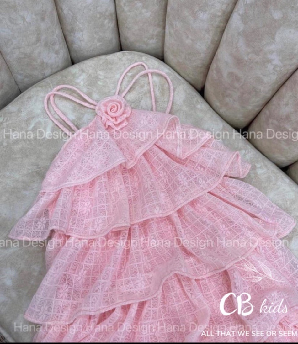 ￼bg171- váy tầng cổ dây yếm bé gái cb