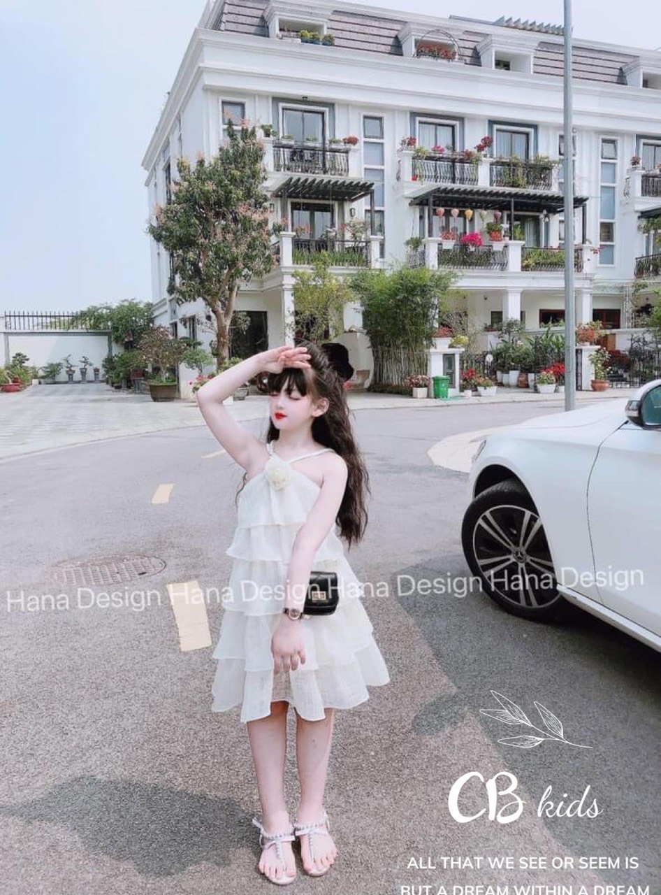 ￼bg171- váy tầng cổ dây yếm bé gái cb