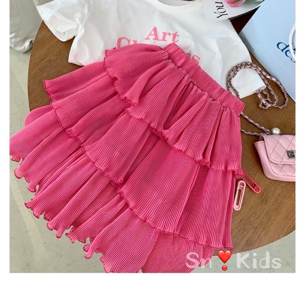 Bg274-bộ áo cotton chân váy dập ly tầng cho bé