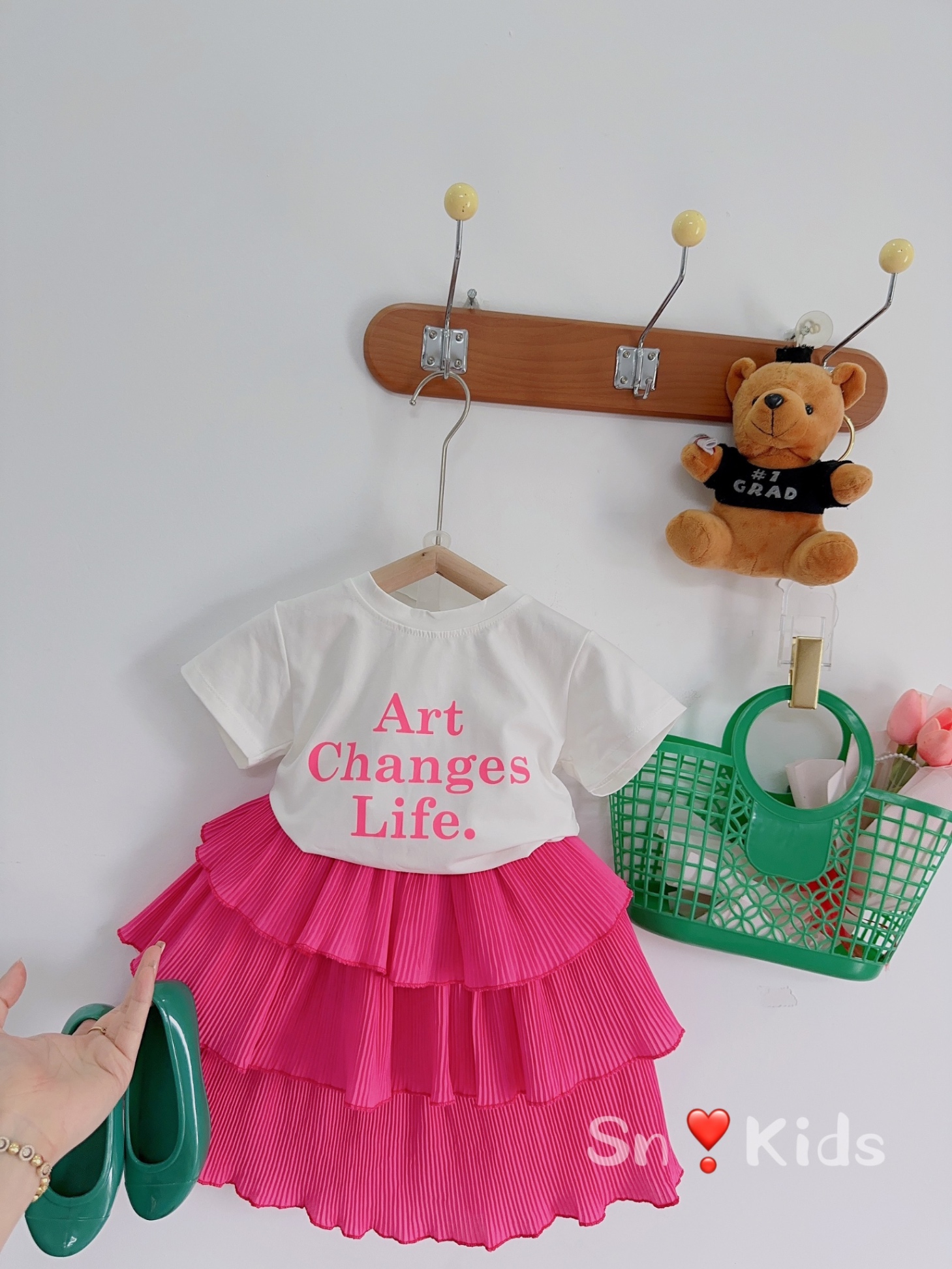 Bg274-bộ áo cotton chân váy dập ly tầng cho bé