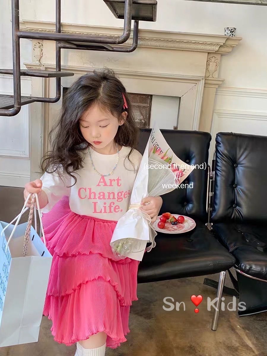 Bg274-bộ áo cotton chân váy dập ly tầng cho bé