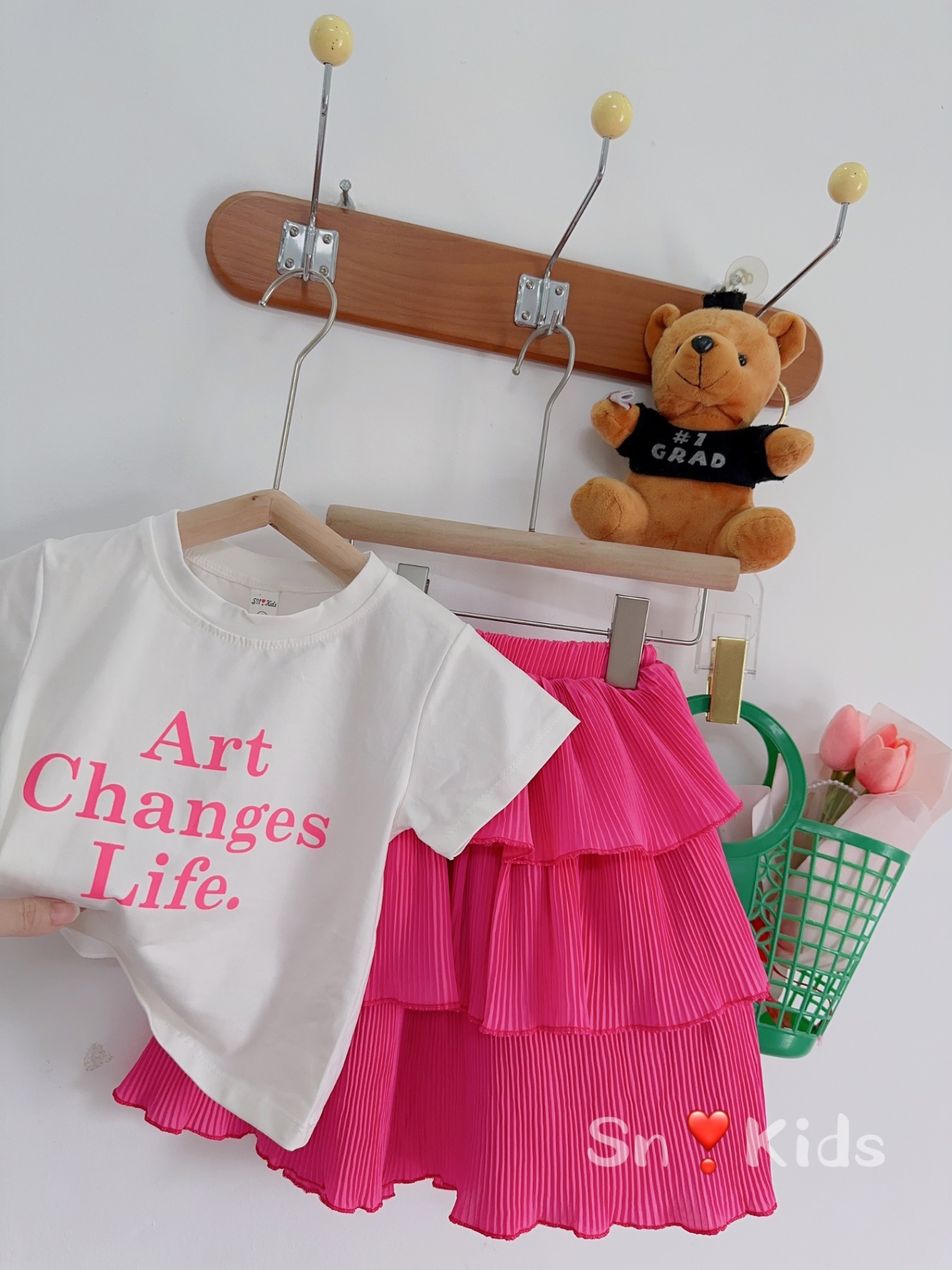 Bg274-bộ áo cotton chân váy dập ly tầng cho bé