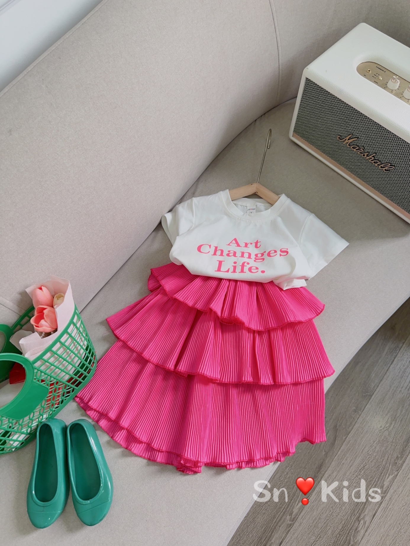Bg274-bộ áo cotton chân váy dập ly tầng cho bé