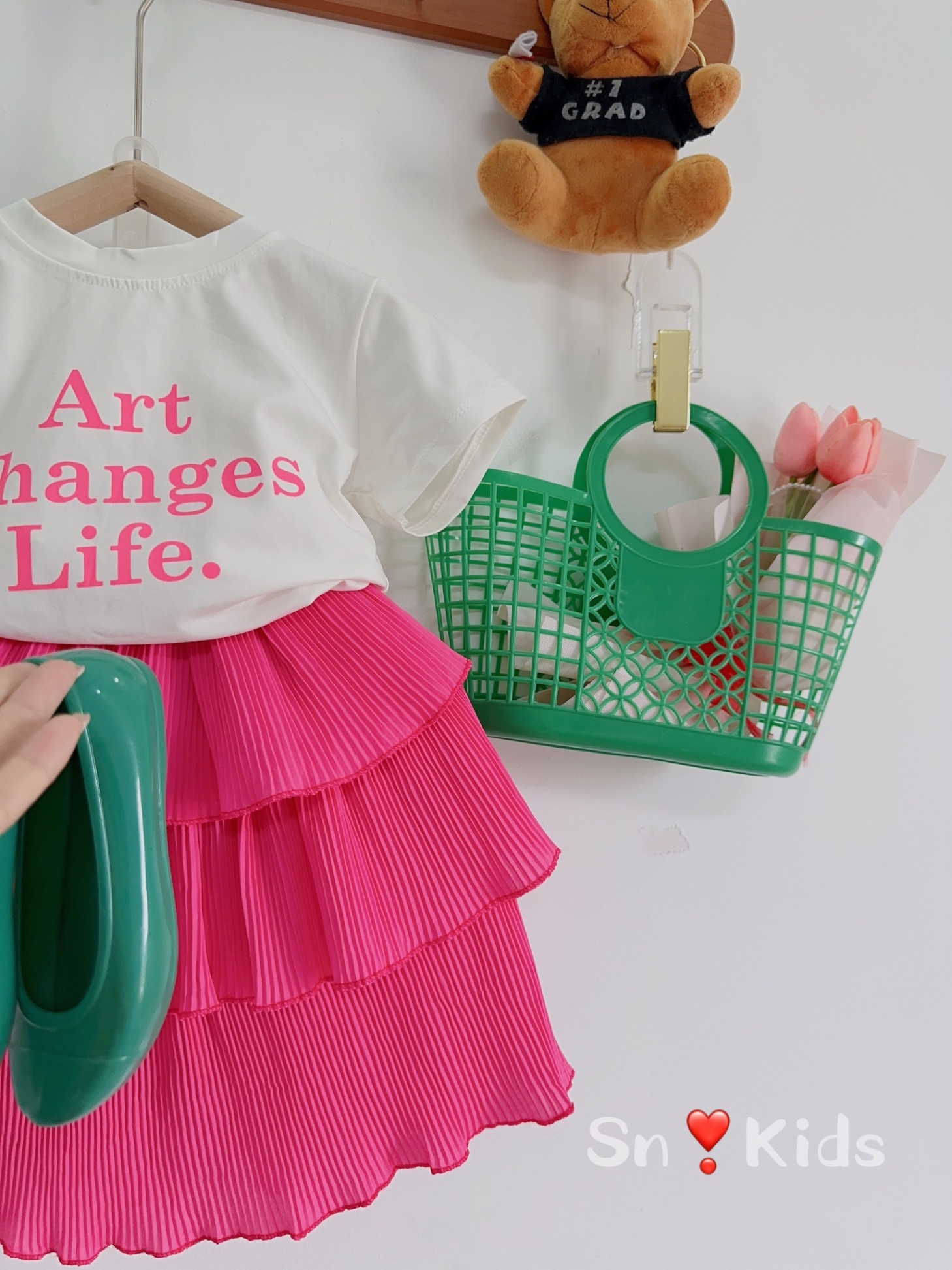 Bg274-bộ áo cotton chân váy dập ly tầng cho bé