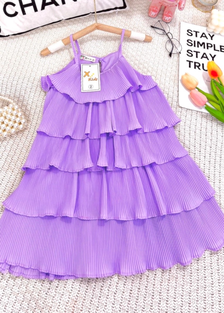 Bg390- váy dập ly tầng 2 dây cho bé gái