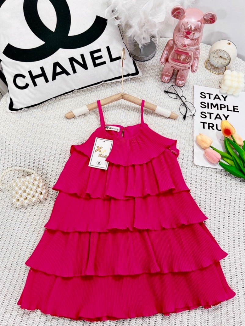 Bg390- váy dập ly tầng 2 dây cho bé gái