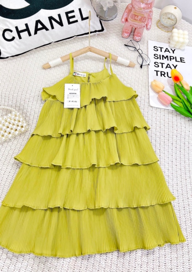 Bg390- váy dập ly tầng 2 dây cho bé gái