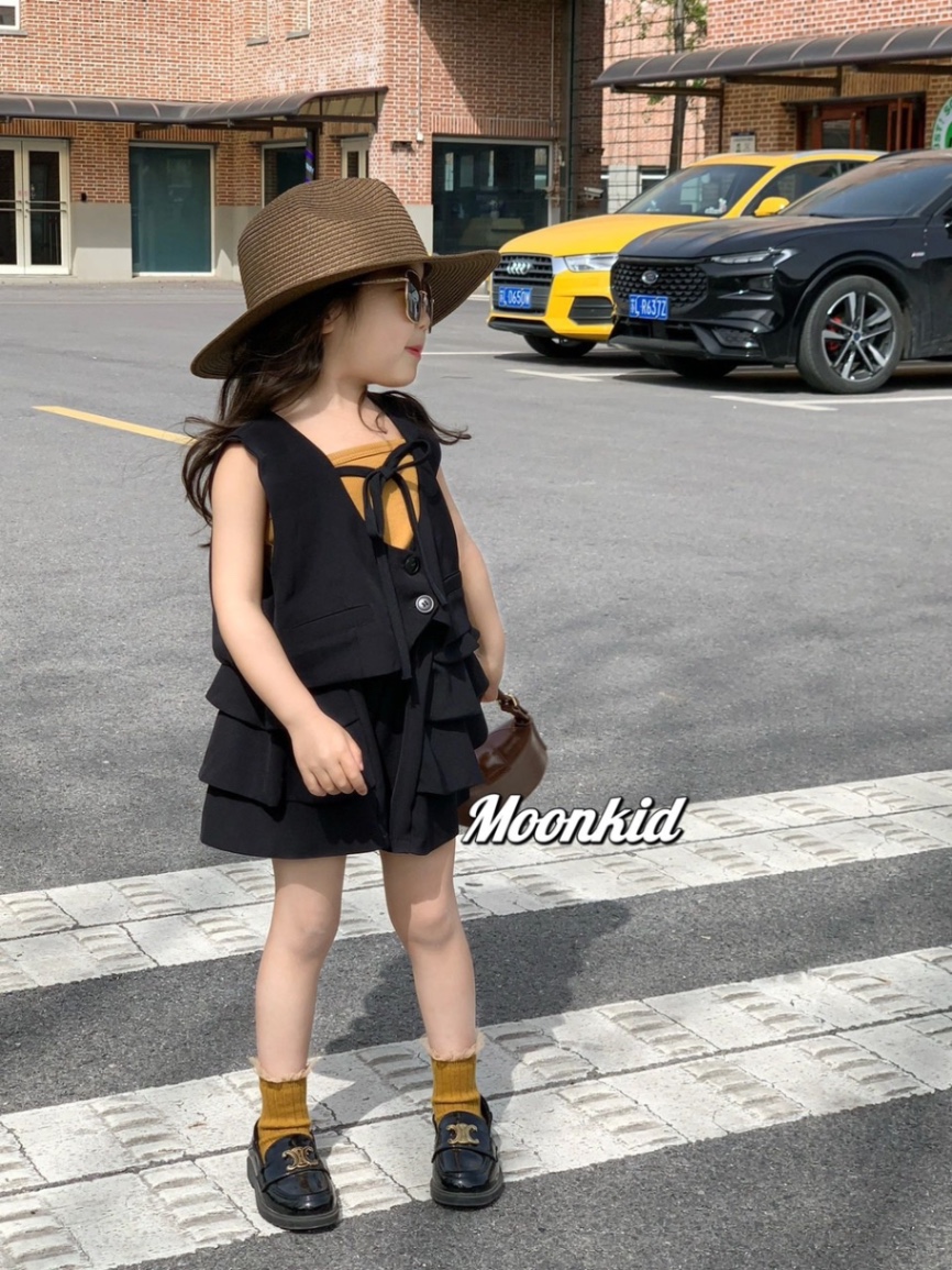 Bg113- sét 3 chi tiết gile đen bé gái