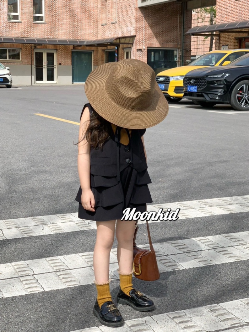 Bg113- sét 3 chi tiết gile đen bé gái