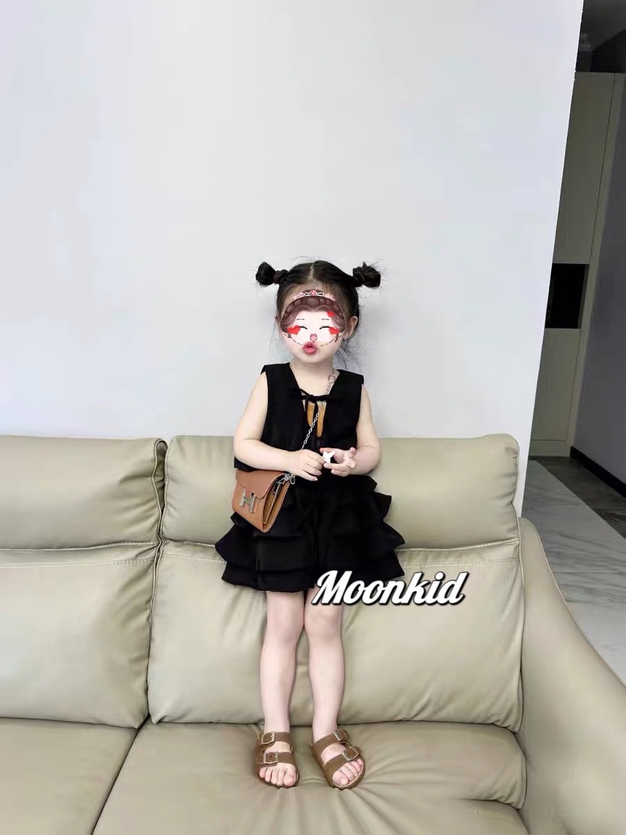Bg113- sét 3 chi tiết gile đen bé gái