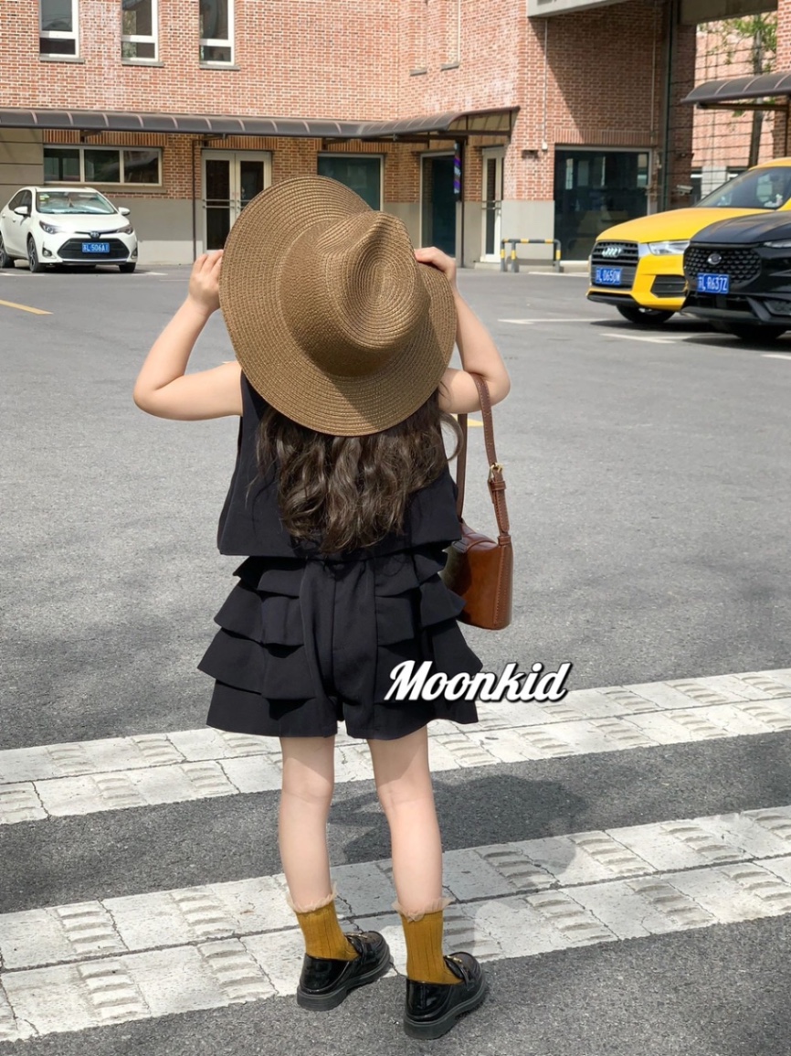 Bg113- sét 3 chi tiết gile đen bé gái